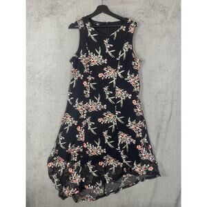Alfani Woman Dress Womens 16W Black Floral Embroidered Sleeveless Mesh Asym Hem